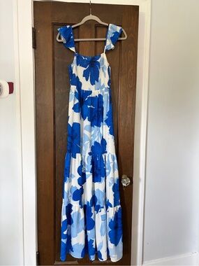 Flying Tomato Blue and White Smocked Maxi Dress